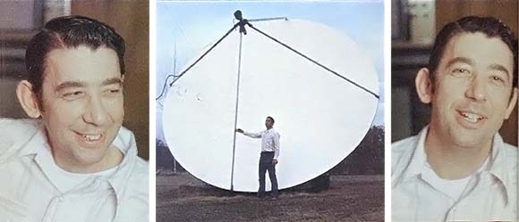 LEFT and RIGHT: Cooper in his office. CENTER: Cooper by his 20 ft satellite dish.